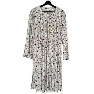 Aria Collection Women 2X Plus White Red Cardinal Bird Fleece Nightgown Pockets